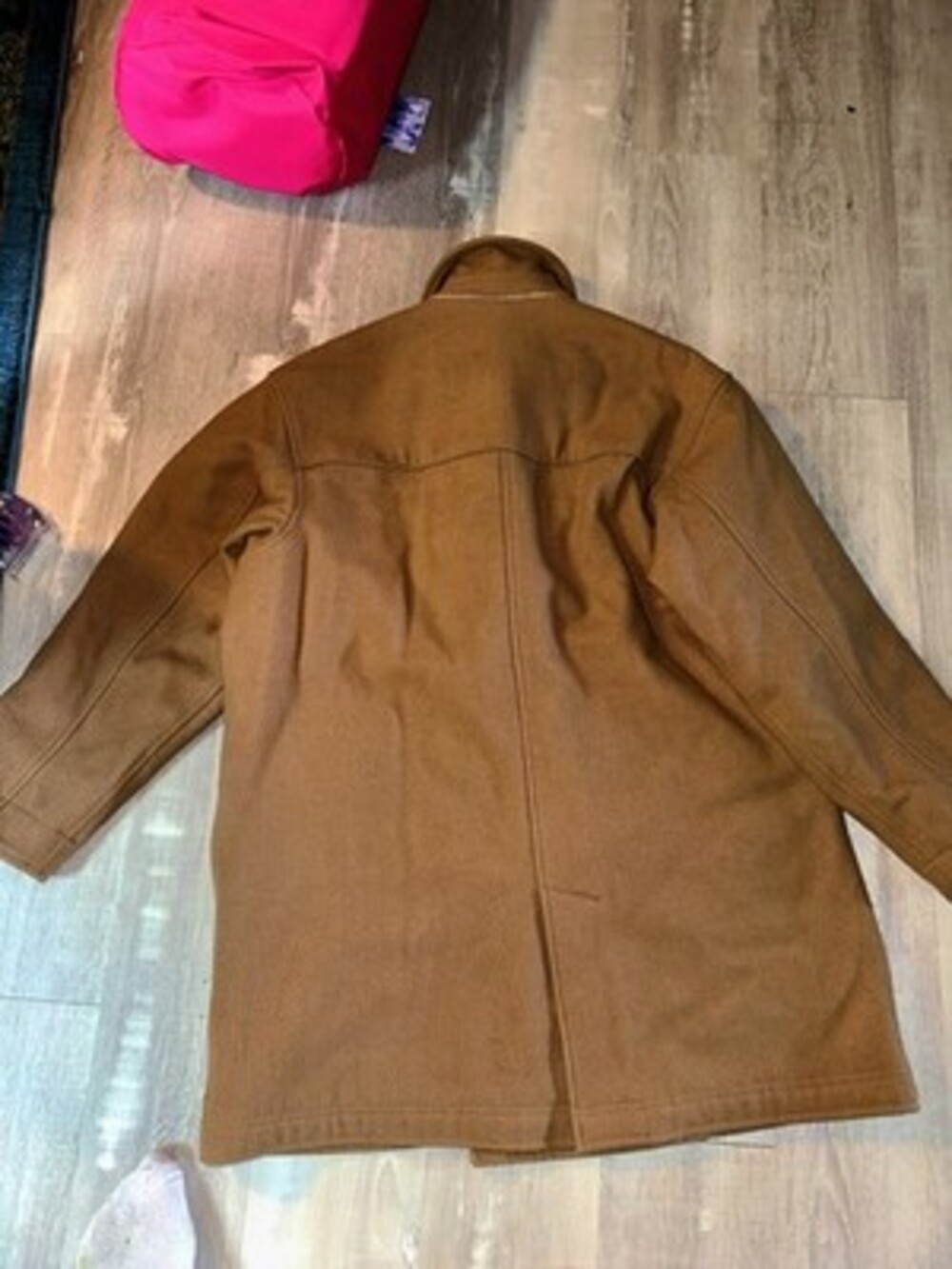 Vintage Timberland Weathergear Coat Mens Large Brown Leather Wool Lined Toggle - Picture 2 of 5